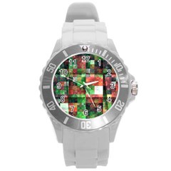 Paper Background Color Graphics Round Plastic Sport Watch (L)