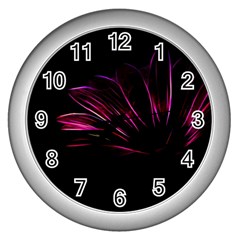 Purple Flower Pattern Design Abstract Background Wall Clocks (silver)  by Amaryn4rt