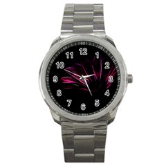 Purple Flower Pattern Design Abstract Background Sport Metal Watch by Amaryn4rt