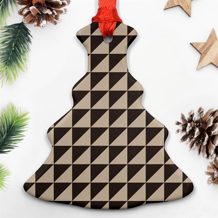 Brown Triangles Background Pattern  Christmas Tree Ornament (2 Sides)