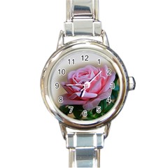 Rose Pink Flowers Pink Saturday Round Italian Charm Watch by Amaryn4rt