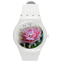 Rose Pink Flowers Pink Saturday Round Plastic Sport Watch (m) by Amaryn4rt