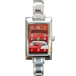 Classic Car Chevy Bel Air Dodge Red White Vintage Photography Rectangle Italian Charm Watch Front