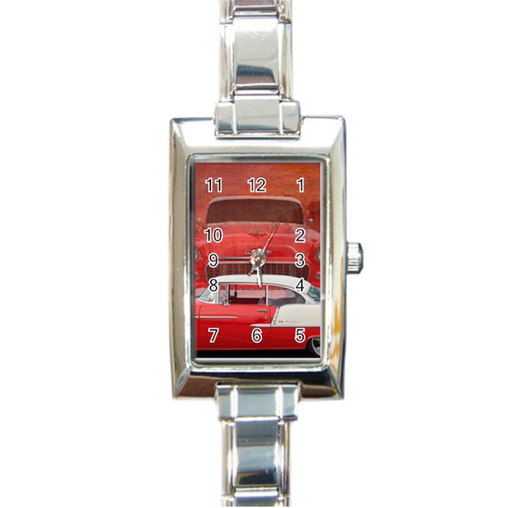 Classic Car Chevy Bel Air Dodge Red White Vintage Photography Rectangle Italian Charm Watch