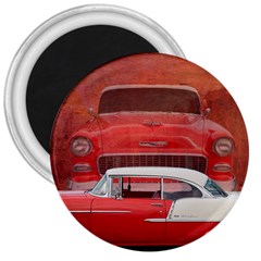 Classic Car Chevy Bel Air Dodge Red White Vintage Photography 3  Magnets by yoursparklingshop