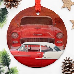 Classic Car Chevy Bel Air Dodge Red White Vintage Photography Ornament (round)  by yoursparklingshop