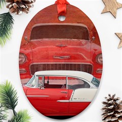 Classic Car Chevy Bel Air Dodge Red White Vintage Photography Ornament (oval)  by yoursparklingshop