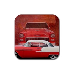 Classic Car Chevy Bel Air Dodge Red White Vintage Photography Rubber Coaster (square)  by yoursparklingshop