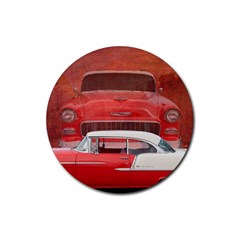 Classic Car Chevy Bel Air Dodge Red White Vintage Photography Rubber Coaster (round)  by yoursparklingshop