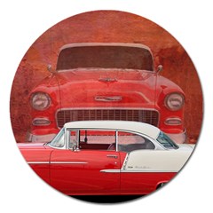 Classic Car Chevy Bel Air Dodge Red White Vintage Photography Magnet 5  (round) by yoursparklingshop