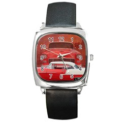 Classic Car Chevy Bel Air Dodge Red White Vintage Photography Square Metal Watch by yoursparklingshop