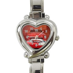 Classic Car Chevy Bel Air Dodge Red White Vintage Photography Heart Italian Charm Watch by yoursparklingshop