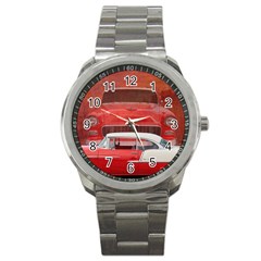 Classic Car Chevy Bel Air Dodge Red White Vintage Photography Sport Metal Watch by yoursparklingshop