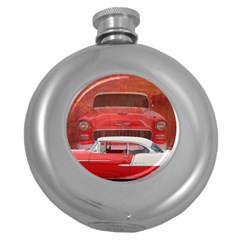 Classic Car Chevy Bel Air Dodge Red White Vintage Photography Round Hip Flask (5 Oz) by yoursparklingshop