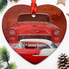 Classic Car Chevy Bel Air Dodge Red White Vintage Photography Heart Ornament (2 Sides) by yoursparklingshop