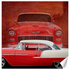 Classic Car Chevy Bel Air Dodge Red White Vintage Photography Canvas 16  X 16   by yoursparklingshop