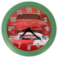 Classic Car Chevy Bel Air Dodge Red White Vintage Photography Color Wall Clocks by yoursparklingshop