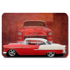 Classic Car Chevy Bel Air Dodge Red White Vintage Photography Large Doormat  by yoursparklingshop