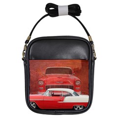 Classic Car Chevy Bel Air Dodge Red White Vintage Photography Girls Sling Bags by yoursparklingshop