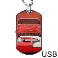 Classic Car Chevy Bel Air Dodge Red White Vintage Photography Dog Tag Usb Flash (one Side) by yoursparklingshop