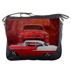 Classic Car Chevy Bel Air Dodge Red White Vintage Photography Messenger Bags by yoursparklingshop