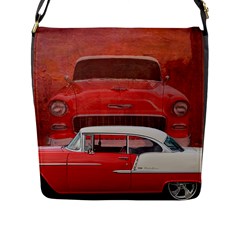 Classic Car Chevy Bel Air Dodge Red White Vintage Photography Flap Messenger Bag (l)  by yoursparklingshop