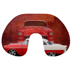 Classic Car Chevy Bel Air Dodge Red White Vintage Photography Travel Neck Pillows by yoursparklingshop