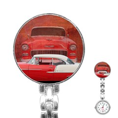 Classic Car Chevy Bel Air Dodge Red White Vintage Photography Stainless Steel Nurses Watch by yoursparklingshop