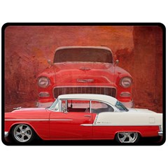 Classic Car Chevy Bel Air Dodge Red White Vintage Photography Double Sided Fleece Blanket (large)  by yoursparklingshop