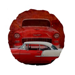 Classic Car Chevy Bel Air Dodge Red White Vintage Photography Standard 15  Premium Flano Round Cushions by yoursparklingshop