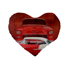 Classic Car Chevy Bel Air Dodge Red White Vintage Photography Standard 16  Premium Flano Heart Shape Cushions by yoursparklingshop