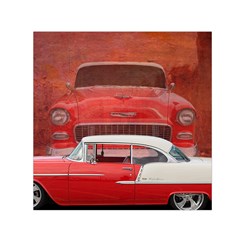 Classic Car Chevy Bel Air Dodge Red White Vintage Photography Small Satin Scarf (square) by yoursparklingshop