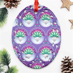 Background Floral Pattern Purple Oval Filigree Ornament (2-side)  by Amaryn4rt