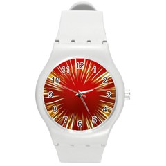 Color Gold Yellow Background Round Plastic Sport Watch (m) by Amaryn4rt