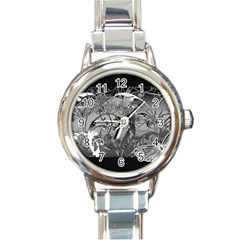 Kringel Circle Flowers Butterfly Round Italian Charm Watch by Amaryn4rt