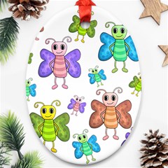 Colorful, cartoon style butterflies Ornament (Oval) 