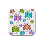 Colorful, cartoon style butterflies Rubber Square Coaster (4 pack)  Front