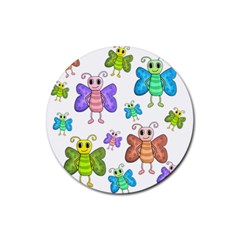 Colorful, Cartoon Style Butterflies Rubber Round Coaster (4 Pack)  by Valentinaart