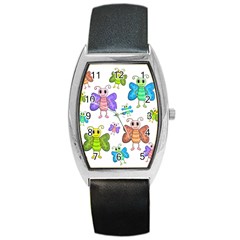 Colorful, cartoon style butterflies Barrel Style Metal Watch