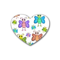 Colorful, Cartoon Style Butterflies Rubber Coaster (heart) 