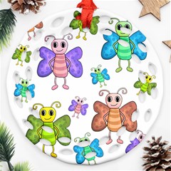 Colorful, cartoon style butterflies Ornament (Round Filigree) 