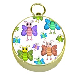 Colorful, cartoon style butterflies Gold Compasses