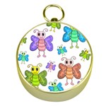 Colorful, cartoon style butterflies Gold Compasses Front