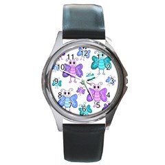 Cute butterflies pattern Round Metal Watch