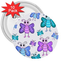 Cute Butterflies Pattern 3  Buttons (10 Pack) 