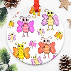 Cute Butterflies Pattern Ornament (round)  by Valentinaart