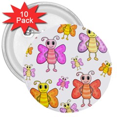 Cute Butterflies Pattern 3  Buttons (10 Pack) 