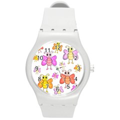 Cute Butterflies Pattern Round Plastic Sport Watch (m) by Valentinaart