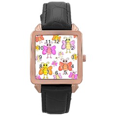 Cute Butterflies Pattern Rose Gold Leather Watch  by Valentinaart