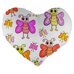 Cute Butterflies Pattern Large 19  Premium Flano Heart Shape Cushions by Valentinaart